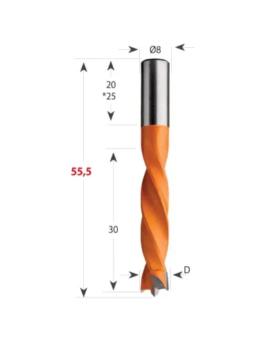 Dowel Drill 306 S8 L55,5 HW
