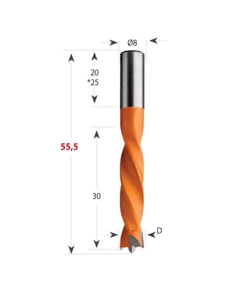 Dowel Drill 306 S8 L55,5 HW