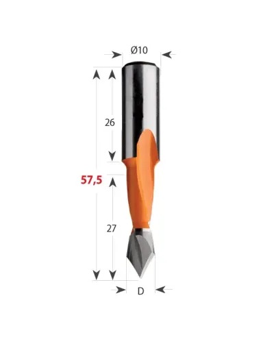Dowel Drill 313 for Through holes S10 L57,5 HW