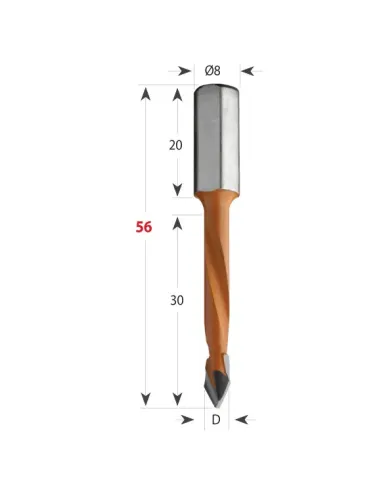 Dowel Drill 367 for through holes S8 L56 HW