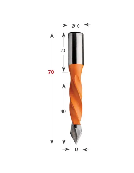 Dowel Drill 375 for through holes S10 L70 HW