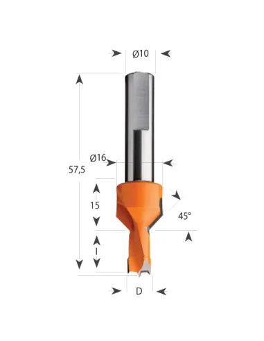 Dowel Drill 376 with Countersink S10 L57,5 HW