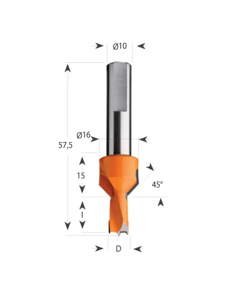 Dowel Drill 376 with Countersink S10 L57,5 HW