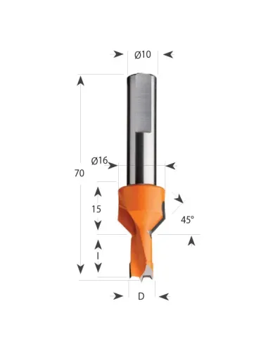 Dowel Drill 377 with Countersink S10 L70 HW