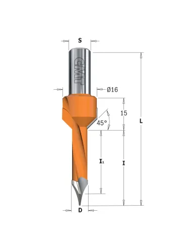Dowel Drill 378 for through holes with Countersink S10 L70 HW