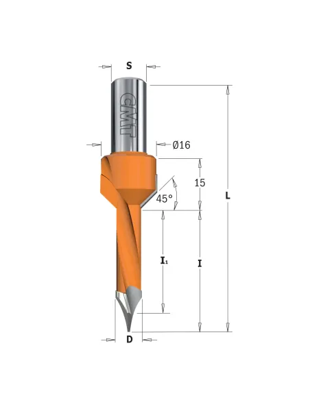 Dowel Drill 378 for through holes with Countersink S10 L70 HW