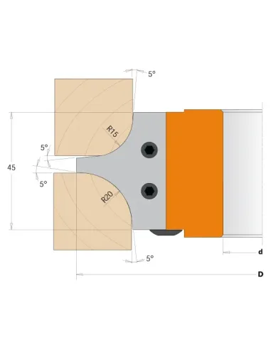 CMT Multiradius Roundover Cutter Head R15-R20 MAN