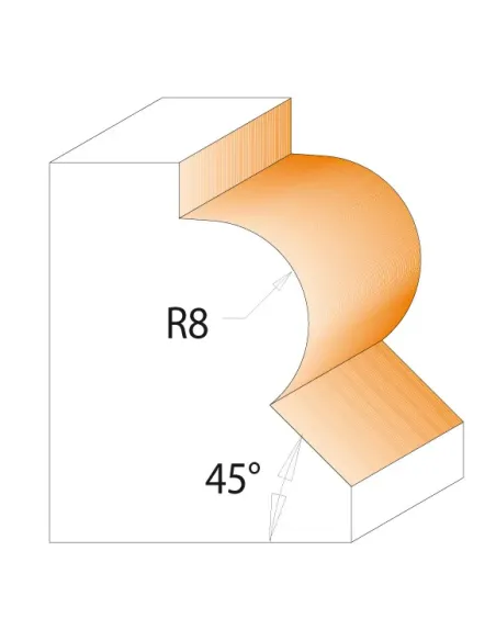 Beading Bit with 45° Bevel - R8 D36x25 L60 S8