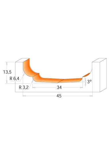 Raised Panel Bit - D45 d234 I13,5 R3,2-6,4 S12