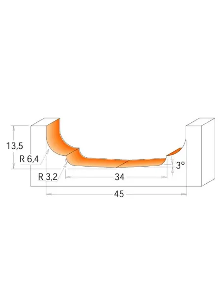 Raised Panel Bit - D45 d234 I13,5 R3,2-6,4 S12