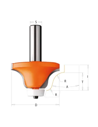 Solid Surface Roundover Bit for CORIAN - R6,35-12,7 D54 S12