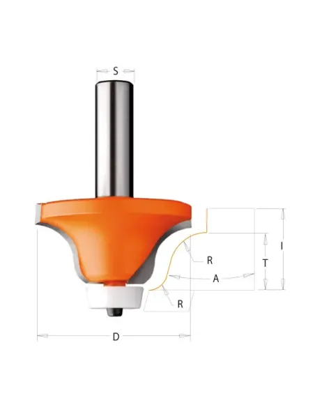 Solid Surface Roundover Bit for CORIAN - R6,35-12,7 D54 S12