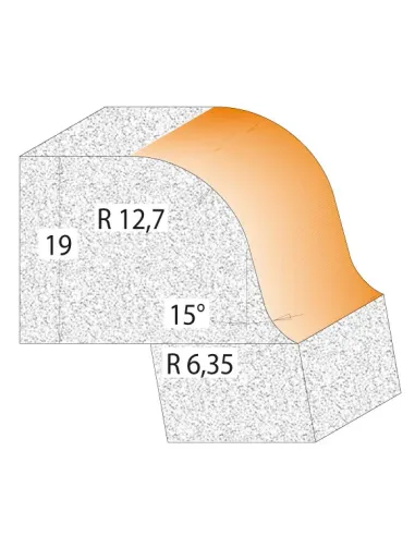 Solid Surface Roundover Bit for CORIAN - R6,35-12,7 D54 S12