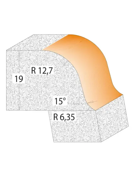 Solid Surface Roundover Bit for CORIAN - R6,35-12,7 D54 S12