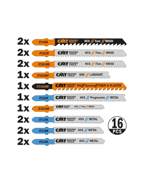 CMT Jig Saw Blade Set, 16 pcs